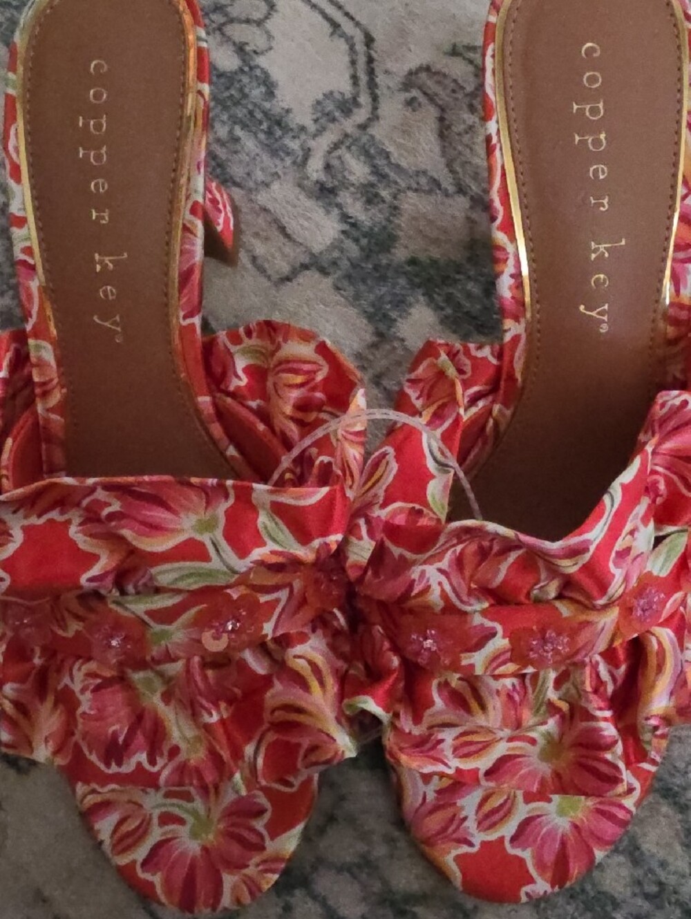 Copper Key Red Floral Ruffle Slide Sandals - Picture 8 of 8